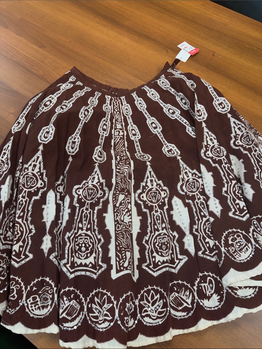 Brown & White Printed Women’s Peasant Top